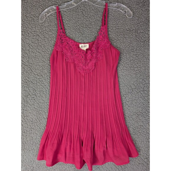 NWT Bibi Pleated Tank Top Lace Top Size Small Spaghetti Straps Raspberry Pink - Picture 6 of 14
